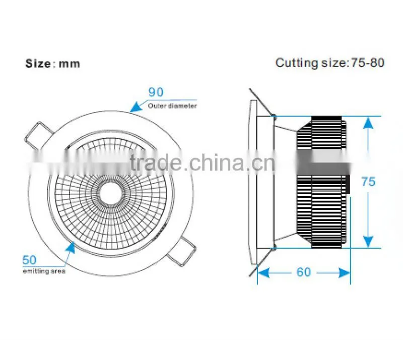 Low height 52mm brass aluminum 6w cob led downlight dimmable with factory price