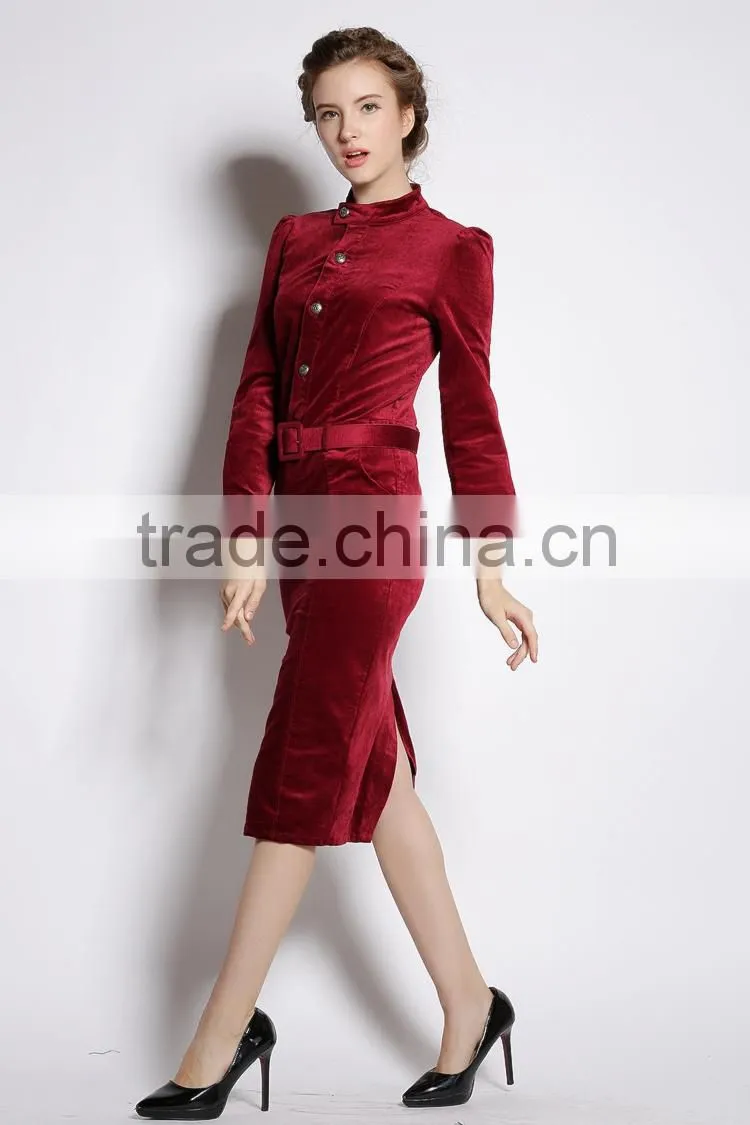 Custom Velvet Ladies Fashion Dresses Winter 2014 high quality woman clothes