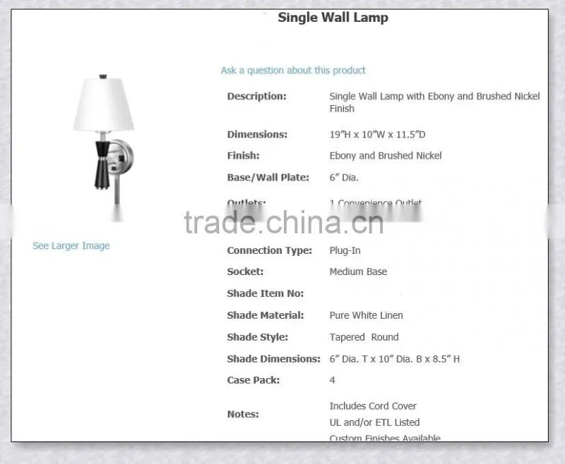 UL List Hotel Guest Room Brushed Nickel Modern Bedside Wall XC-H030