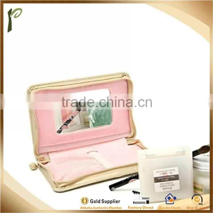 Popwide Hot Fashion PU High Quality Gold Color Beautycase with Mirror