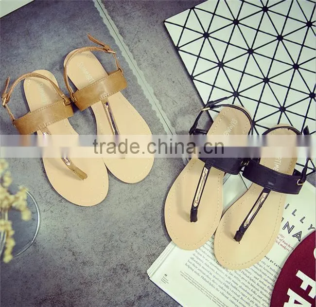 2016 Summer New Arrival Flat Buckle Thong Flip T-strip Flat Sandals