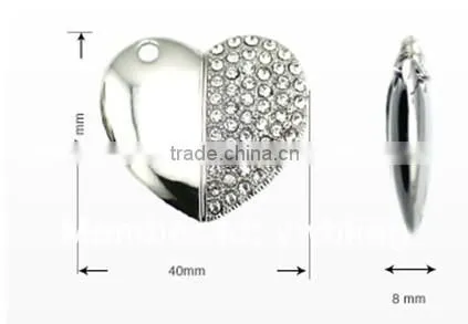 2016 New fashion heart shape rhinestone USB flash drive