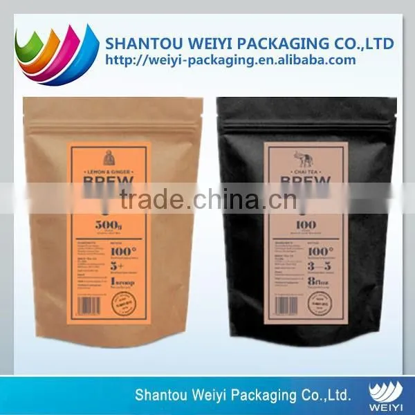 custom stand up organic empty tea bags with logo print