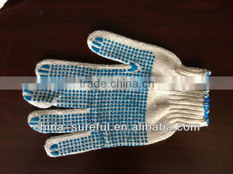 wholesale PVC glue dotted gloves, string knit pvc dot work gloves