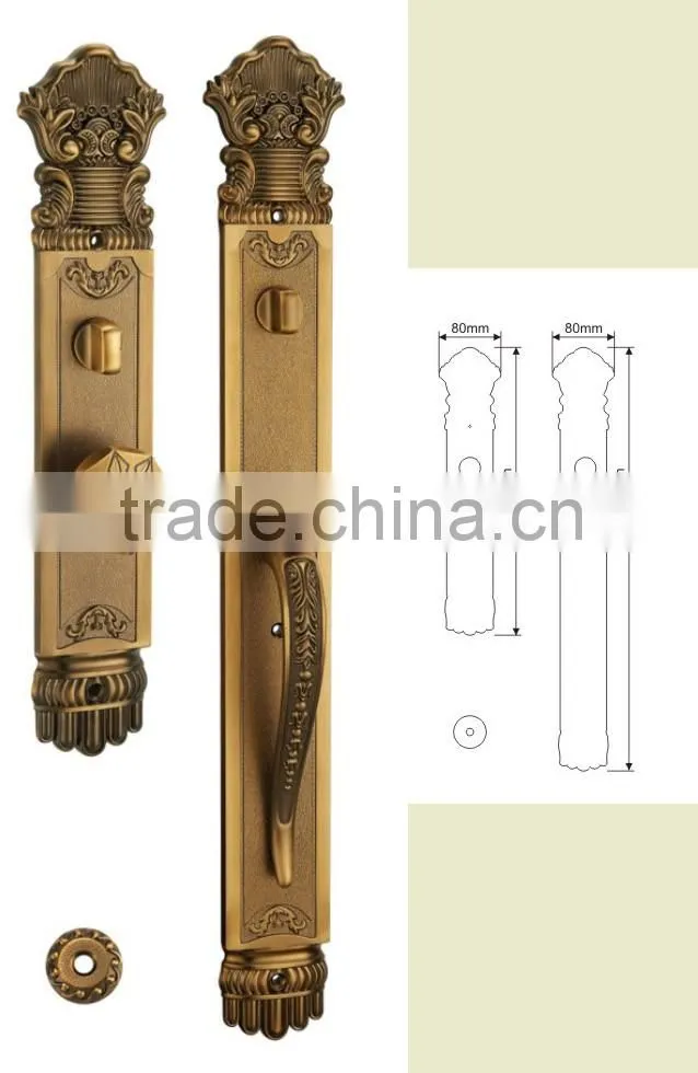 Wholesale Zinc Alloy handle door locks in big plate as 580mm long for villa and exterior doors