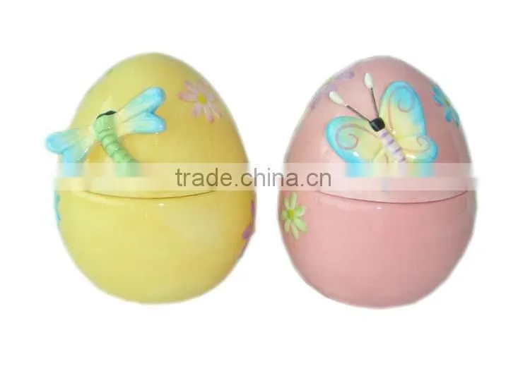 hand painted ceramic egg shape trinket boxes with spring season