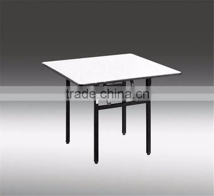 New design white steel legs folding wooden square table