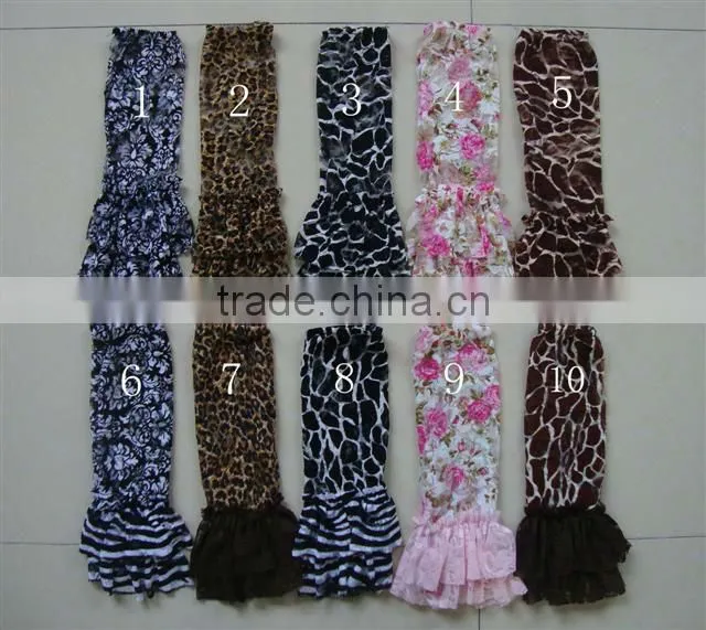 Wholesale chevron print cotton leg warmer with W strips and chifon ruffles for kids