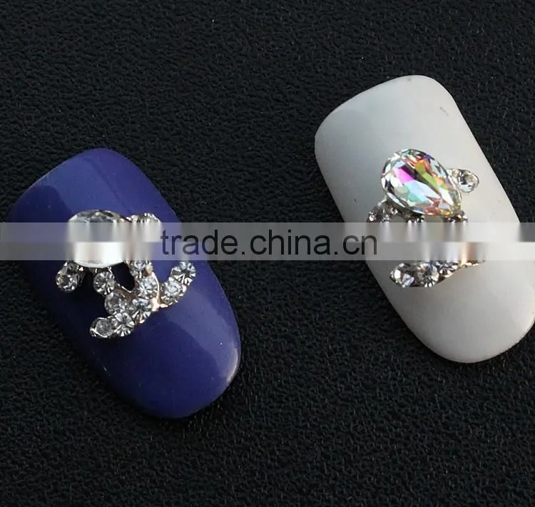 perfume bottle big stone drop shape metal jewelry for nail decorator