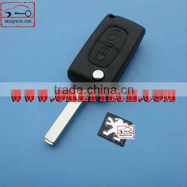 OkeyTech Peugeot 307 2 buttons flip remote key shell without groove blade with battery place for key cover peugeot 307 key shell