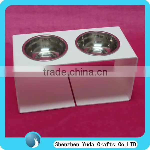 White Pet Feeder With Stainless Bowls Customize Dog Cat Feeding Bowl