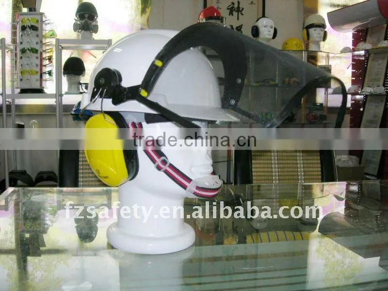 working cap with earmuffs and face shield