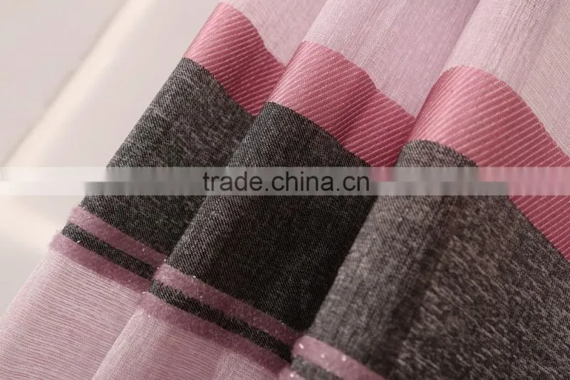 elegant strip new design sheer curtain panel woven with silver metallic yarn