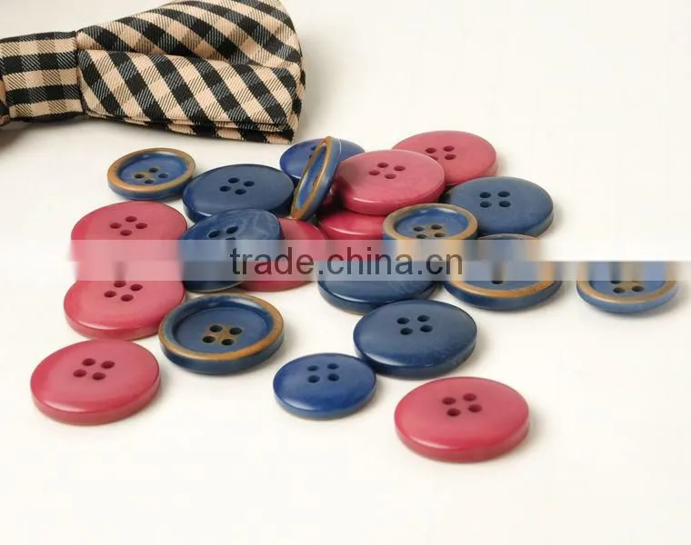 Environmental 4 Holes Burnt High-Class Red&Blue Corozo(Ivory) Nut Jacket Buttons for