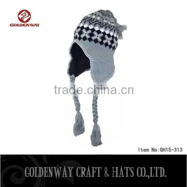 2016 100% Acrylic Custom Knit Earflap Beanie Hats Winter Warm Beanie Hat