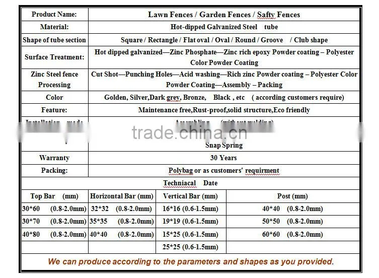 Without welding Maintenance free coating Galvanized steel Lawn fencing with Flexible Design