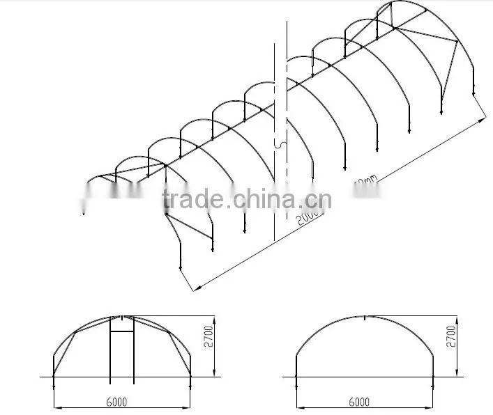 RoughBrothers Tunnel-600 Single Span low cost Agricultural tunnel greenhouse