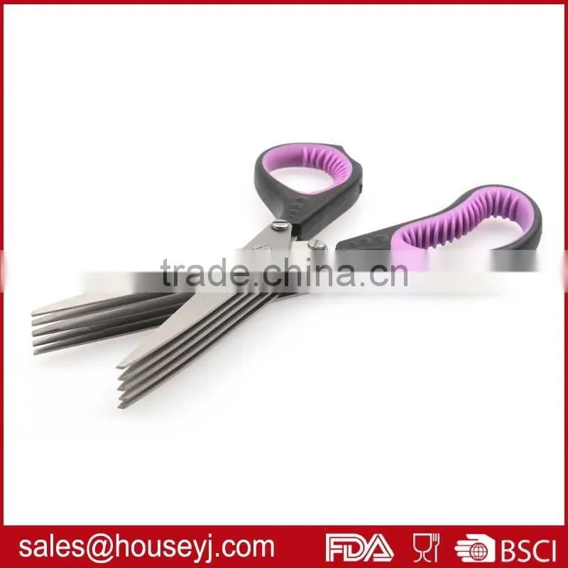 Stainless steel 5 layer blades kitchen herb scissors with soft grip handle