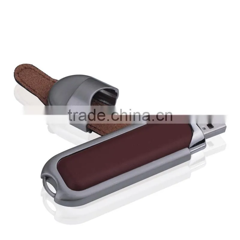 custom metal USB flash driver with leather sleeve