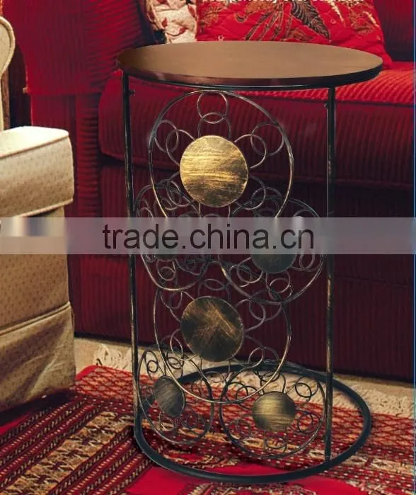 RH-4647 Metal round wood top snack coffee table Circle Motif Sofa Side Table