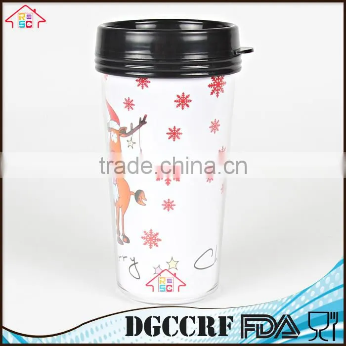 NBRSC cheap price promotion coffee tumbler plastic double wall colorful paper inside water travel mugs with lid