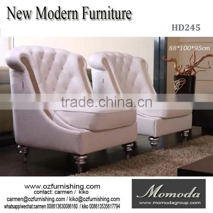 HD154 full cow leather solid wood frame high seat leisure single arm chair sofa