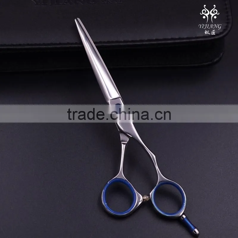 High-end scissors with blue finger rings and sapphire screw