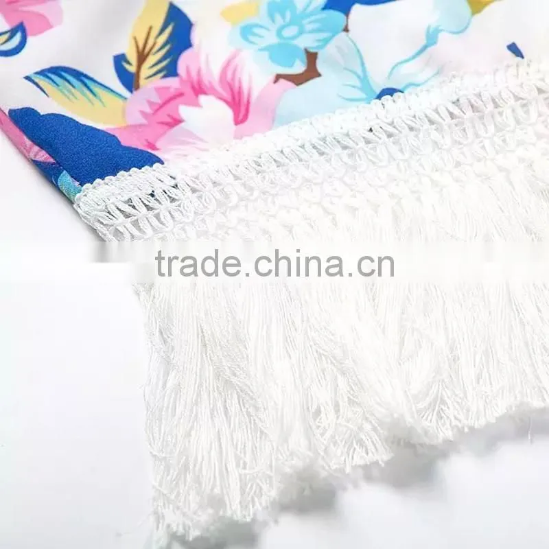 Chiffon Tassel Cardigan Cover-up Tops Women Floral Print Blouse Summer Swimwear Bikini Beach Cover Up Tops for Sexy Women