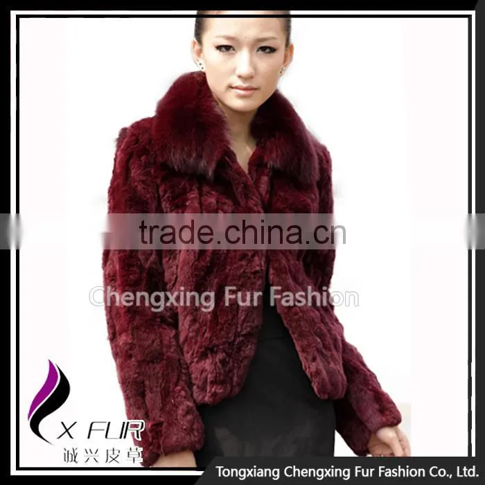 CX-G-A-70 High Quality Rex Rabbit Fur With Fox Fur Collar Women Coat/ Winter Jacket