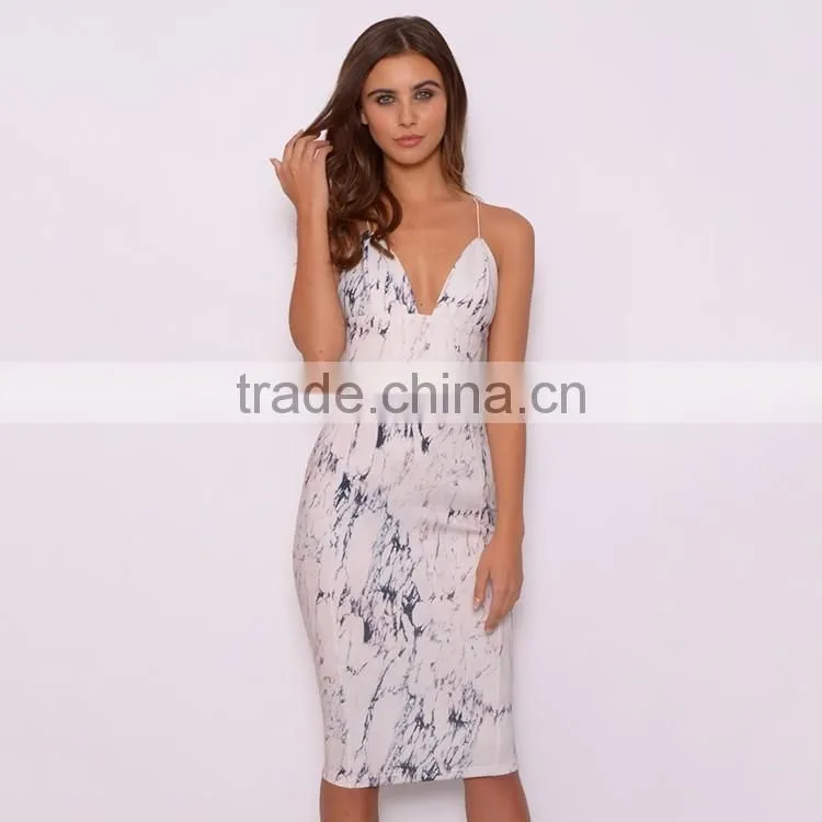 Marble Print Plunge Midi Dress Girl's Dress Design