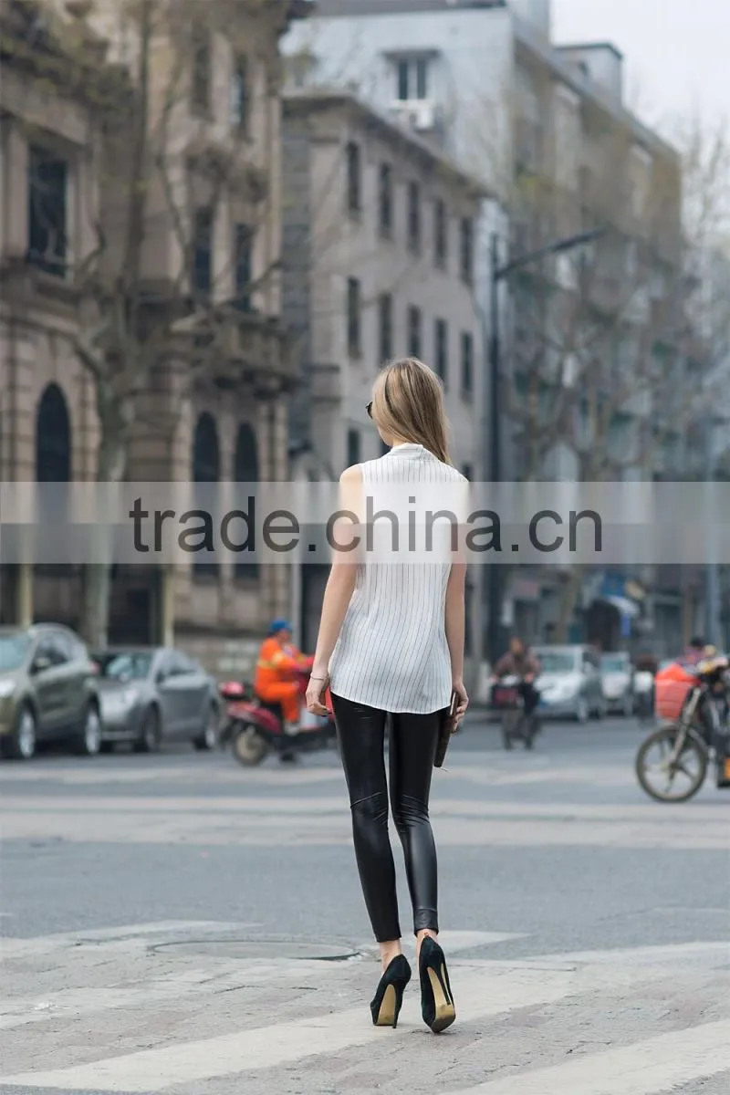 V neck summer coat stripe vest for young ladies latest fashion blouse