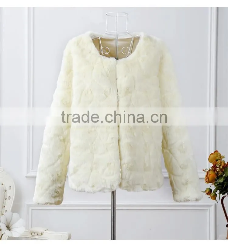 Super quality low price short faux rabbit fur coat pure printed lady fake fur short jackets