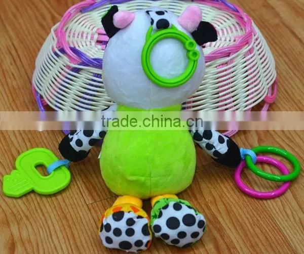 Colorful cow pressing musical Plush toys baby educational stuffed & plush toy baby bed hanging toys