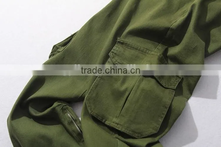 Mens green pocket inside hem zipper woven fashion pants