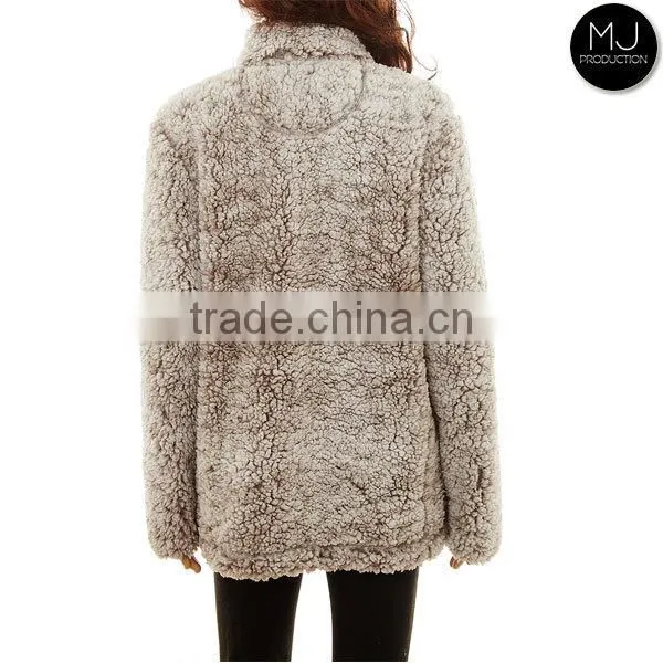 Factory wholesale women quarter zip true grit frosted collar monogrammed fleece pullover