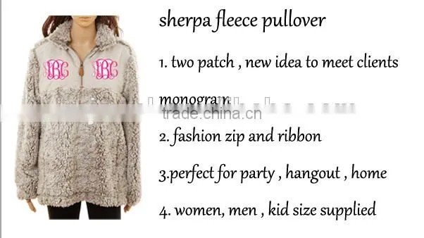wholesale puffer knitted jersey monogrammed blank youth quarter zip jacket sherpa fleece pullover for women