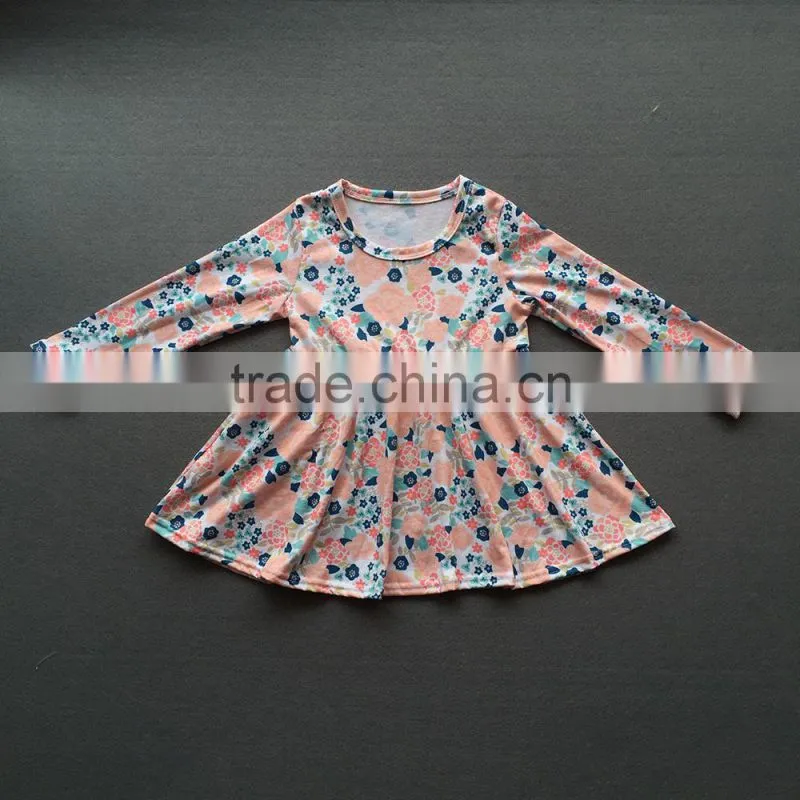 2017 New Fashion Little Girls Long Sleeved Flower Printed Skirt Boutique Toddlers Party Wear Autumn Dresses