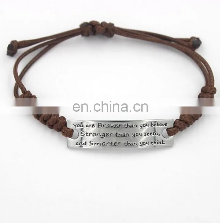 High quality stainless steel jewelry fashion bracelet customerized engrave messages leather bracelet