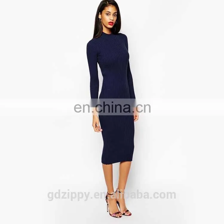 Wholesale women clothing Rib Knit With Turtleneck Midi Dress women dresses
