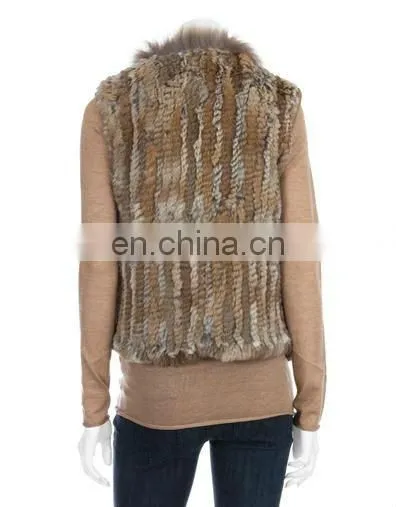 3152-NB# Knitted Rabbit Fur Cropped Vest With Raccoon Dog Fur Collar, QUALITY SUPPLIER/OEM/ODM