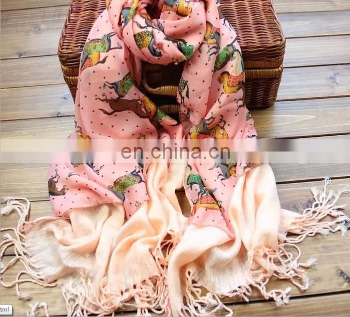 fashion lady printed scarf with tassel