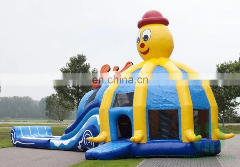HI PVC giant kids long water slide, octopus inflatable castle jumping slide for sale