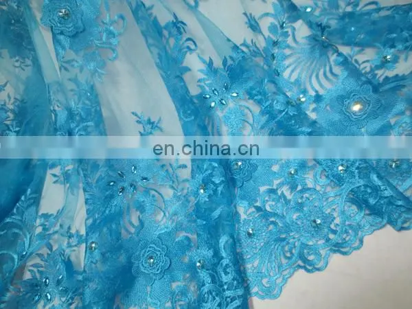 2016 flower tulle embroidery sequin fabric beaded lace tulle fabric wedding dress for nigeria