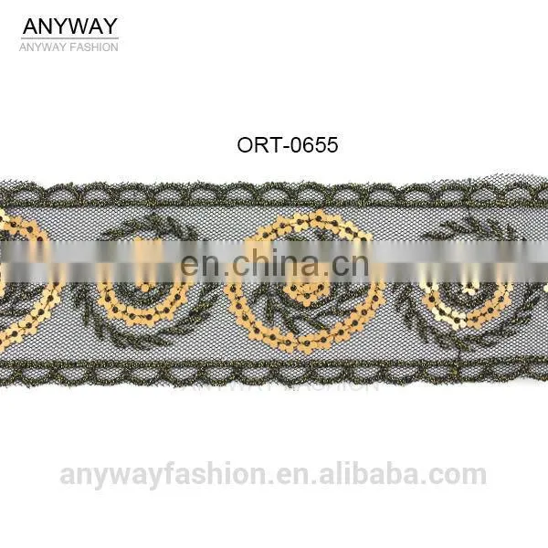 Elastic beaded sequin lace trim wholesale