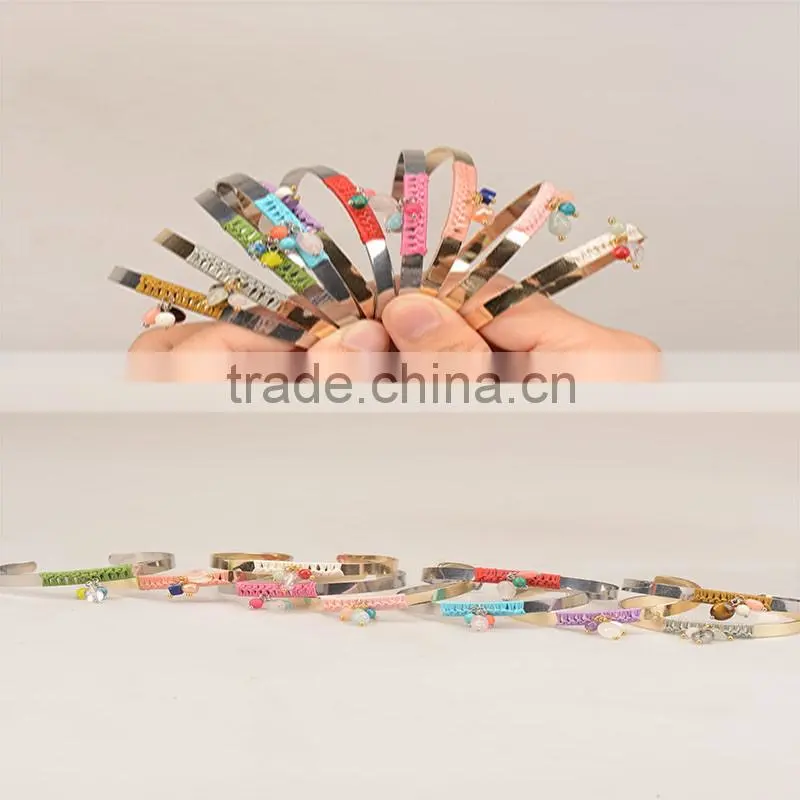 CWB662001 Online jewelry handmade bracelets fashion expandable stainless steel wire bangle with charm