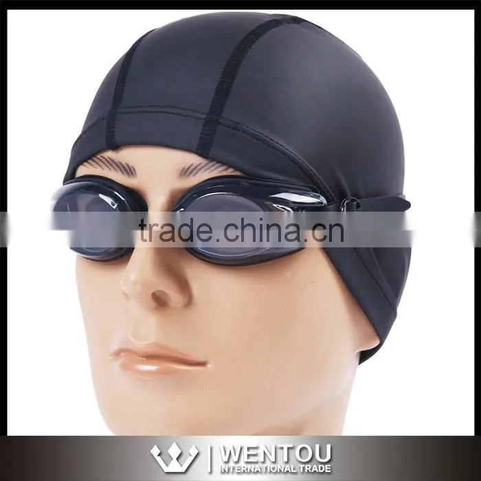 2016 New Protect Ears Long Hair Elastic Waterproof PU Fabric Sports Swimming Cap