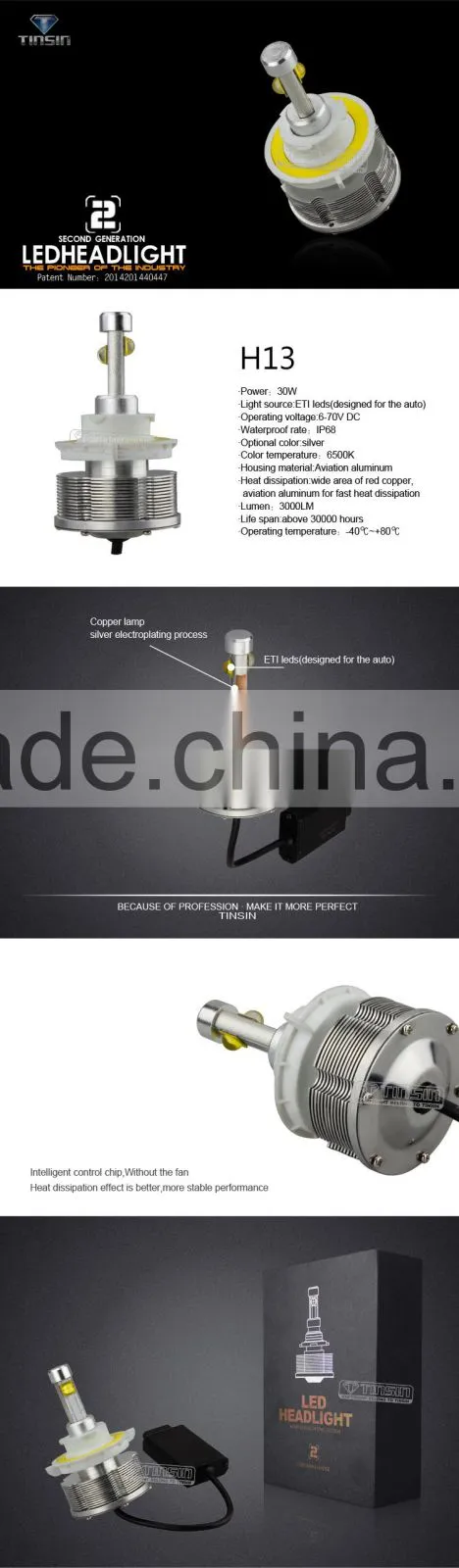 H13 LED Lamp Type and 12-24V/DC Voltage car led headlight