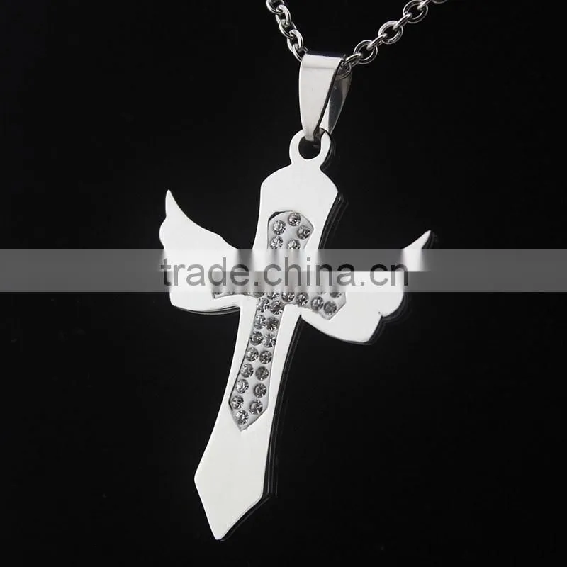 Diamond cross pendant necklace Angel Wings cross charms wholesale
