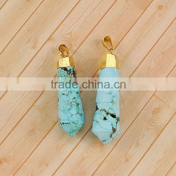 JF6923 Gold Plated Natural Turquoise Point Spike Pendants