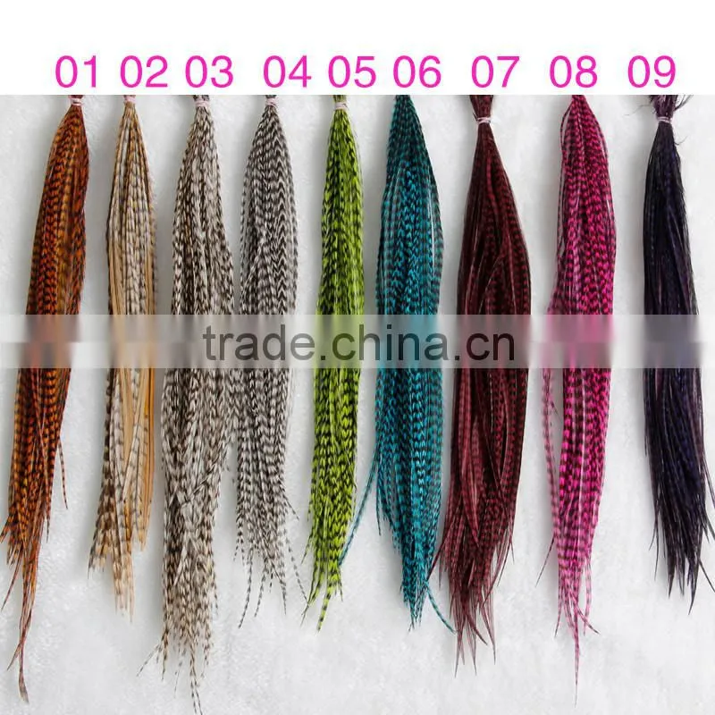 2015 New Arrival Factory Price real rooster feather hair extensions pure color feathershair extension